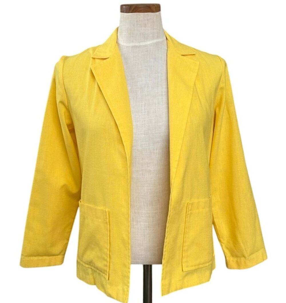 Vintage Tumbleweeds Bright Yellow Open Front Blazer SIZE 6P Petite Cotton Retro